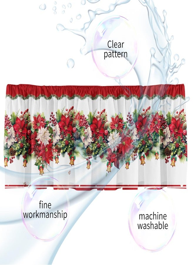 SUNWISHA Christmas Poinsettia Curtains Valance for Kitchen Window 52 x 18 Inch Window Decor Red - Image 4